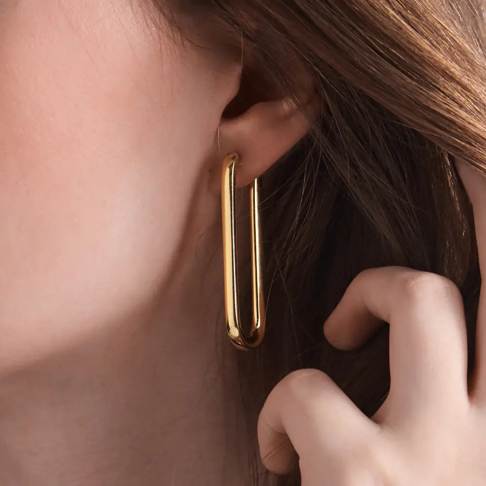Glam Grid Gold Hoops Statement Earrings